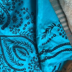 Blue Skirt w/ Black Eyelet Pattern & Embroidery